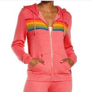 Pink 5 Stripe Aviator Nation Zipup Sweatshirt